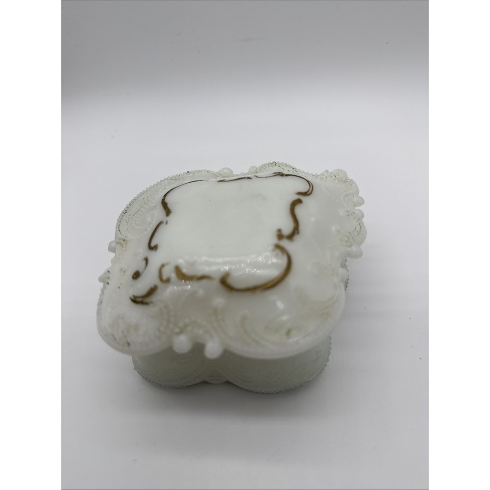 Antique Milk Glass Hand Painted Trinket Box Or Dresser Box